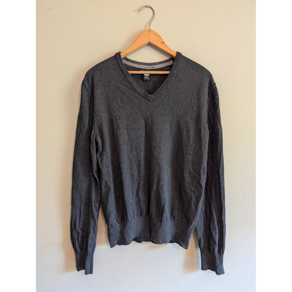 Banana Republic Mens V-Neck‎ Sweater Charcoal Gray Cotton Cashmere Blend Size M